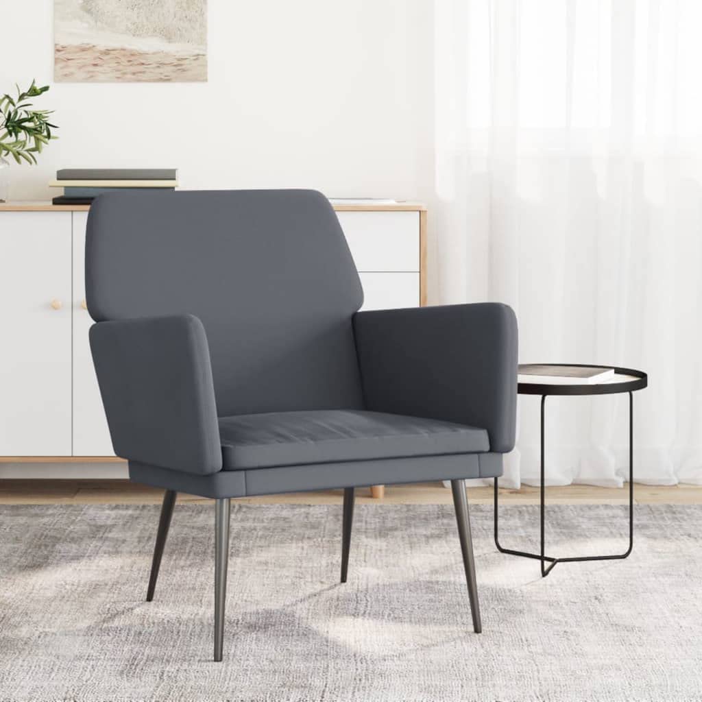 vidaXL Comfortable Armchair in Dark Gray Velvet with Sturdy Metal Frame - Modern Design, Soft Luxurious Feel, Deeply Padded Seat & Armrests for Relaxing Comfort, Ideal for Home or Office Decor