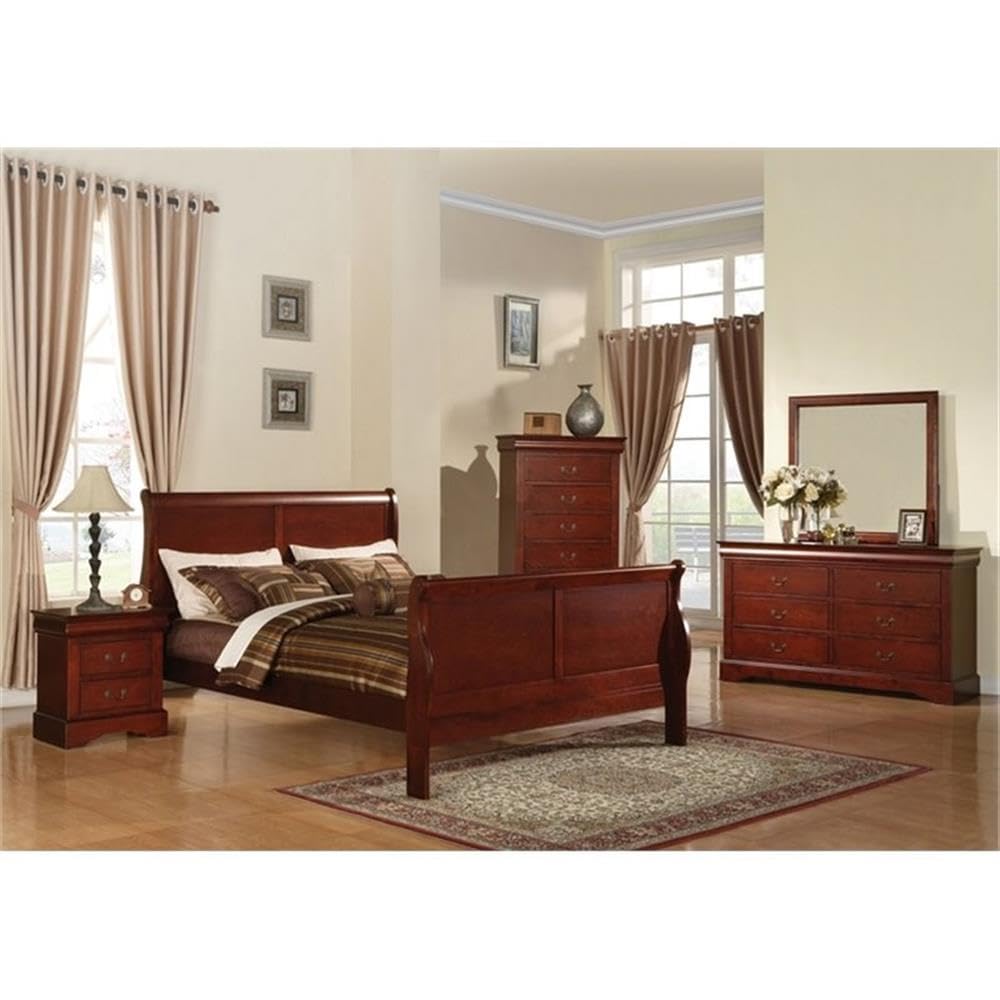 Acme Furniture Louis Philippe III Traditional Wood Sleigh King Bed in Cherry