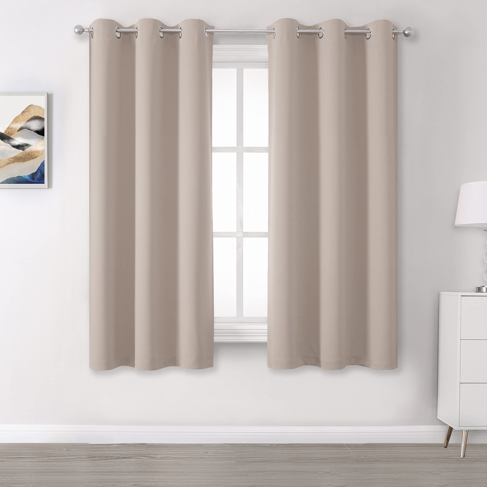 Dualife Room Darkening Window Draperies Curtain Panels For Bedroom - 54 Inches Long Thermal Insulated Grommet Curtains For Cafe