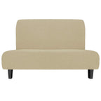 Easy-Going Stretch Futon Slipcover Armless Futon Bed Cover Furniture Protector Without Armrests With Elastic Bottom For Kids, Soft Jacquard Fabric Small Checks (Medium, Beige)