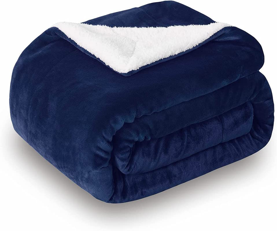 BSB HOME Heavy Winter Sherpa Blankets, Soft Fluffy Flannel Plush Blanket Single Size, Fuzzy Cozy Grey Cuddle Blankets for Couch 