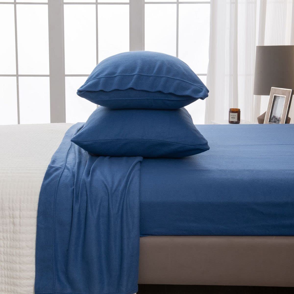 Great Bay Home Super Soft Queen Navy Micro Fleece Sheet Set | Cozy, Warm, Durable, Breathable, And Fluffy Bed Sheets | Microflee