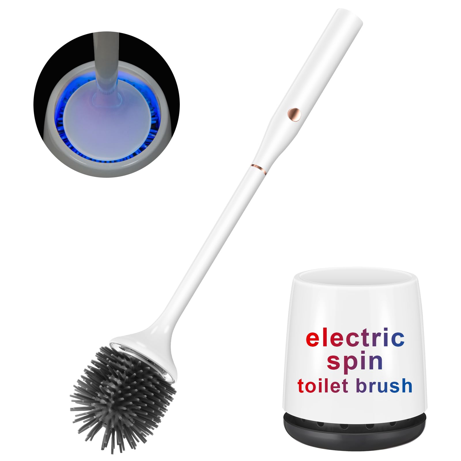 Ratolo Electric Toilet Brush,Silicone Toilet Brush,Toilet Bowl Brush and Holder Set with Ventilated Holder,Toilet Brush, Floor S