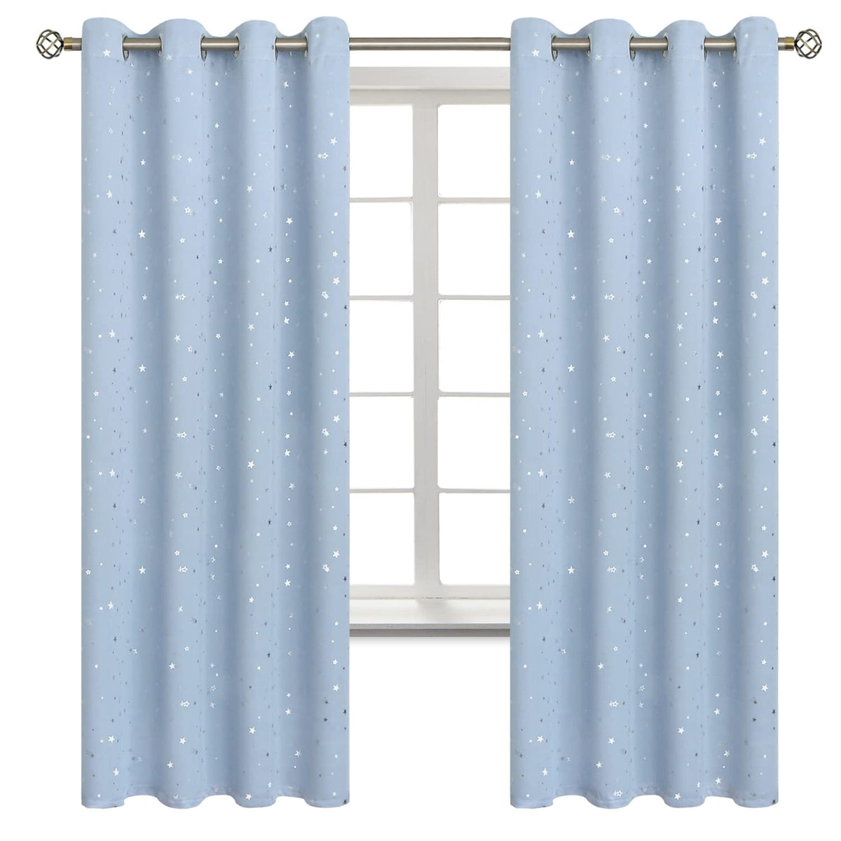 Bgment Star Room Darkening Curtains For Kids Bedroom - Grommet Thermal Insulated Silver Star Print Kids Curtains For Living Room