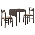 Monarch Specialties 3-Piece Solid-Top Drop Leaf Dining Set, Cappuccino