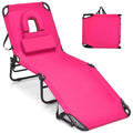 GYMAX Tanning Chair, 350lbs Beach Lounge Chair with Face Hole, Washable Pillow & Carry Strap, Adjustable Folding Chaise Lounge, 