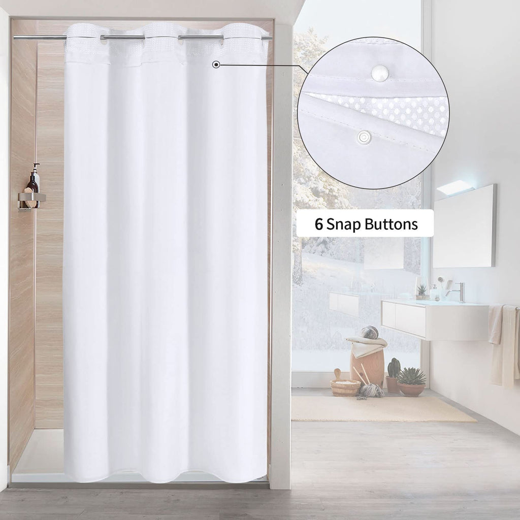 Mitovilla White Waffle Small Stall Shower Curtain 36 X 74, No Hooks Required Half Size Narrow Fabric Shower Curtain Set With Sna
