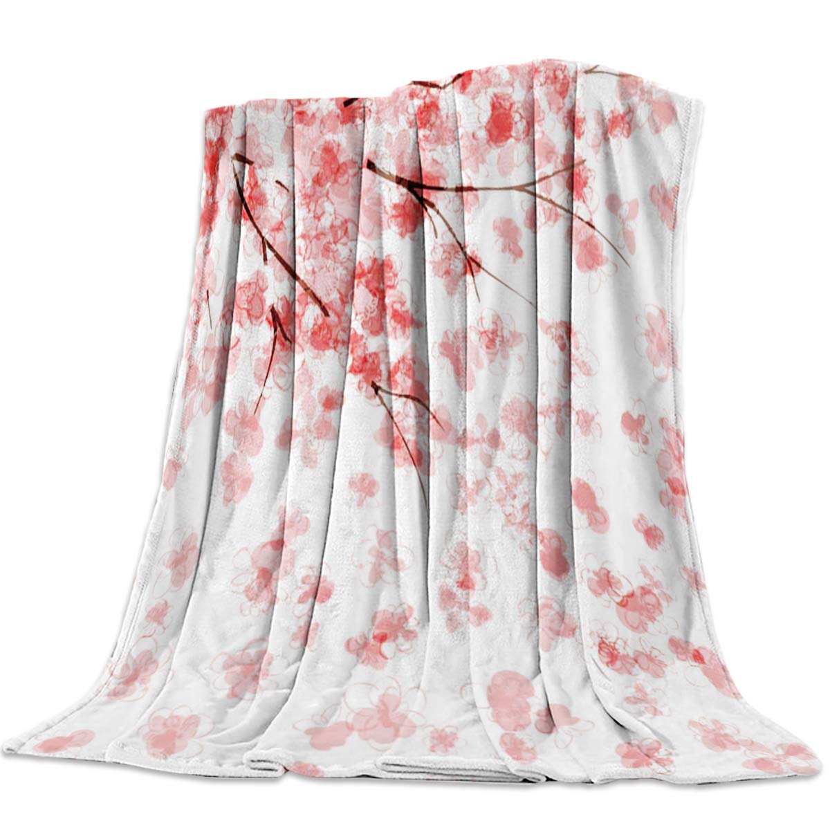 Singingin Ultra Soft Flannel Fleece Bed Blanket Cherry Blossom Throw Blanket All Season Warm Fuzzy Light Weight Cozy Plush Blank