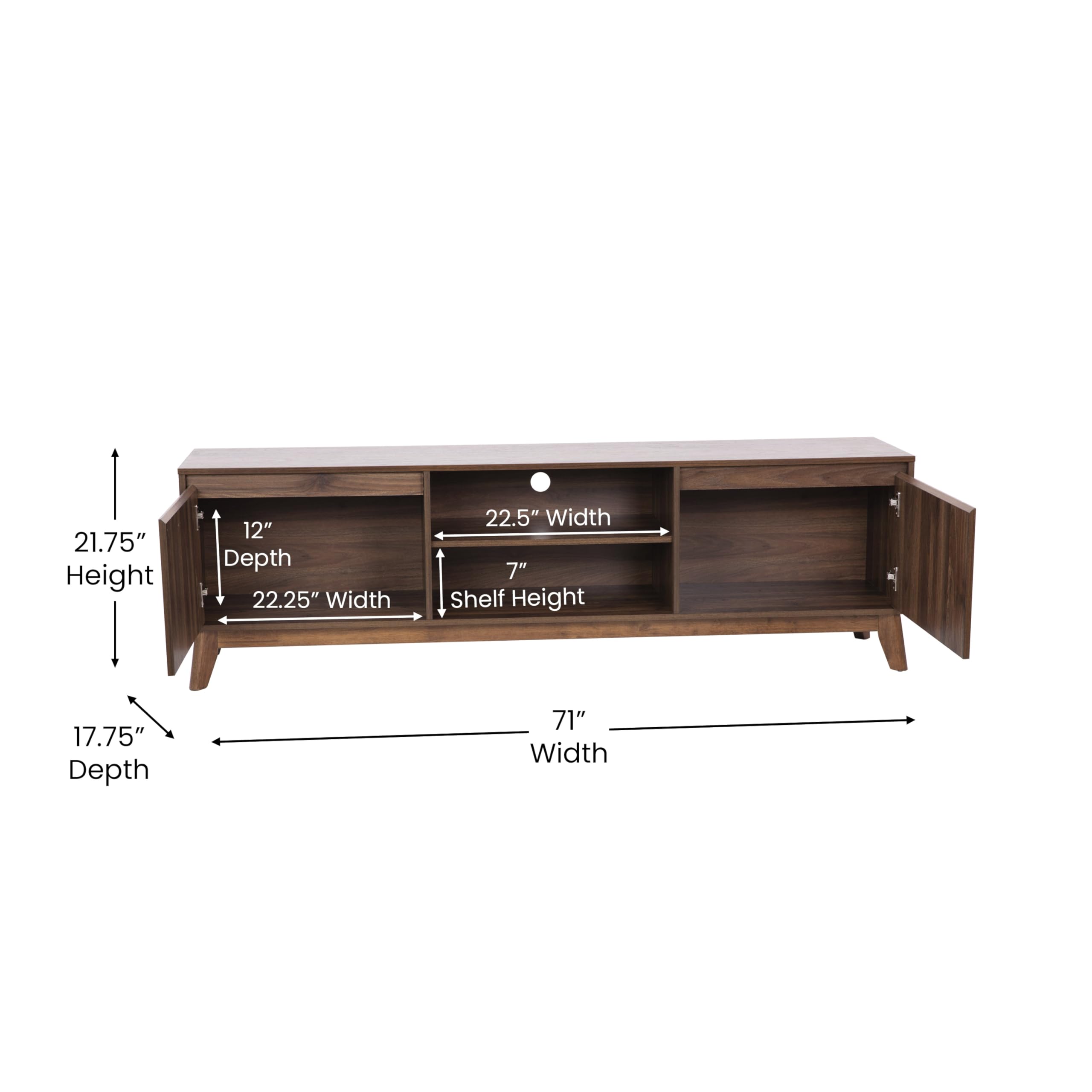 Flash Furniture Hatfield Engineered Wood Tv Stand For 65&Quot;+ Tvs, Media Console/Tv Cabinet With Adjustable Shelf And Soft Close Doors, Dark Walnut