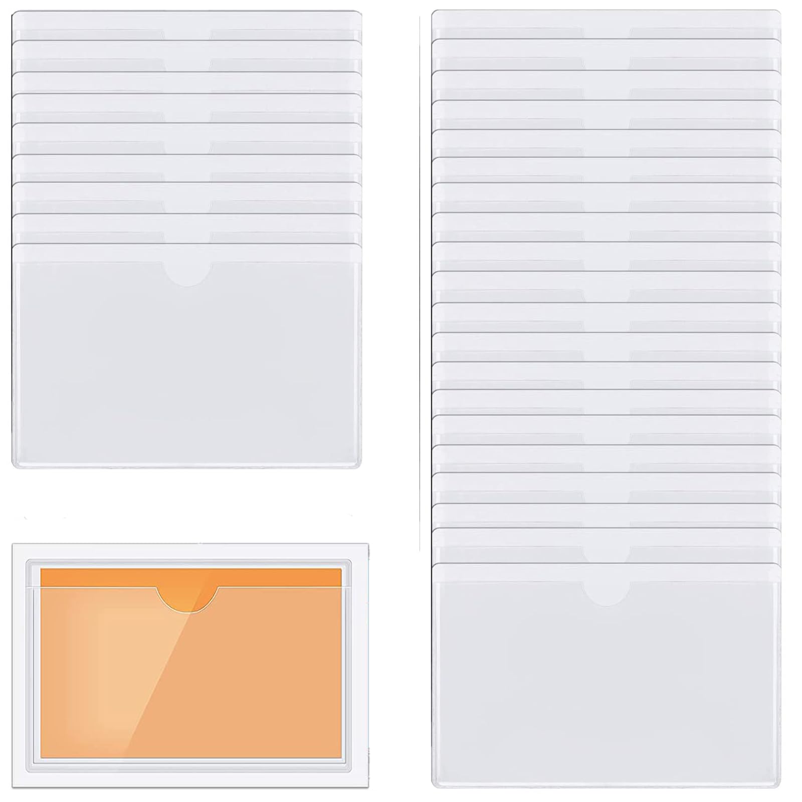 Owl Focus 30Pcs Self-Adhesive Business Card Protecror,Waterproof Clear Adhesive Label Pockets,Transparent Label Holder With Whit