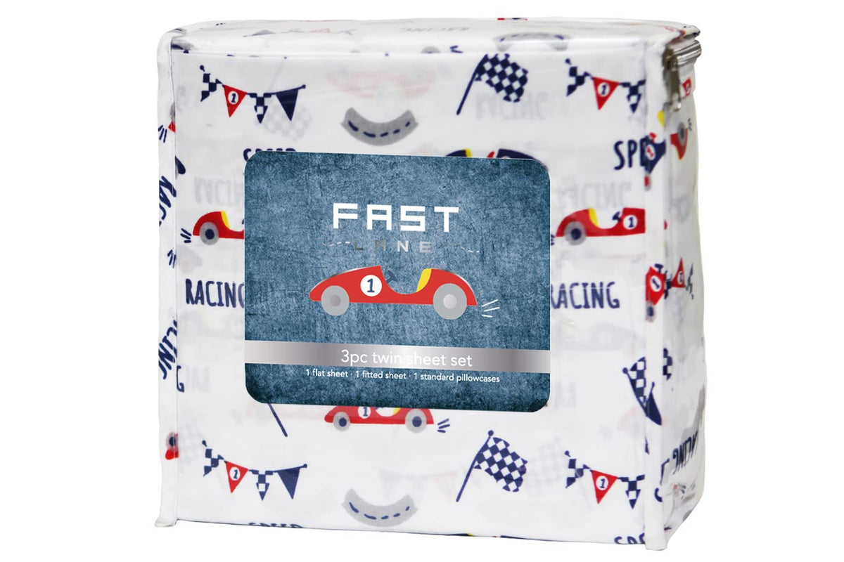 Little Celebrity 3Pc Twin Microfiber Sheet Set, Fast Lane - Includes Pillowcase, Flat & Fitted Sheet, Soft, Durable & Lightweigh