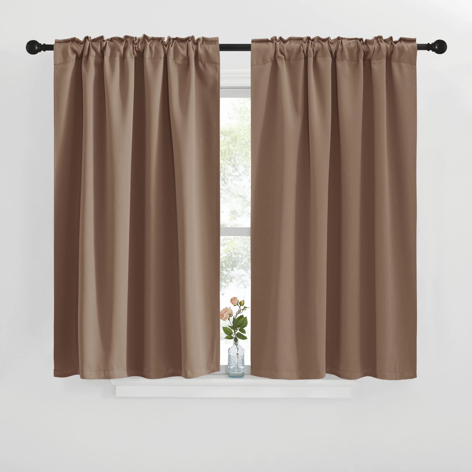 Nicetown Blackout Curtains And Drapes For Kitchen - (Cappuccino Color) 42 Inches Wide By 40 Inches Long, 2 Panels Set, Thermal Insulated Blackout Window Drapes