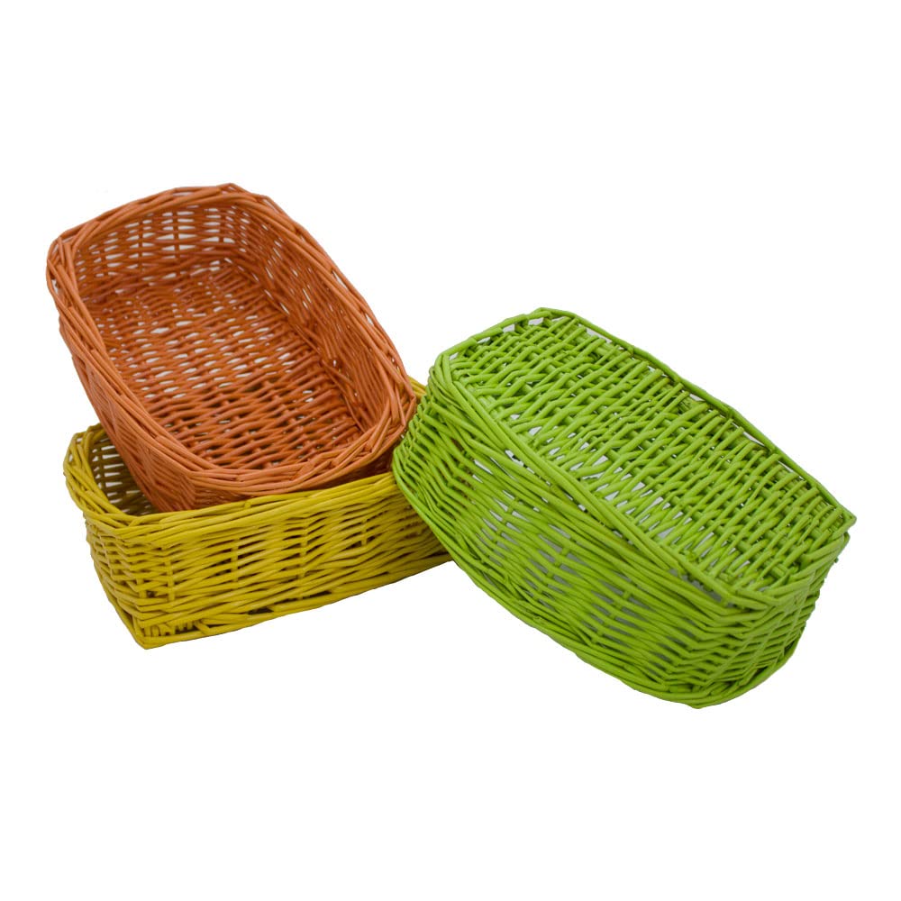 3Pack Colorful Small Wicker Baskets, Rectangular Storage Bins for Sundries