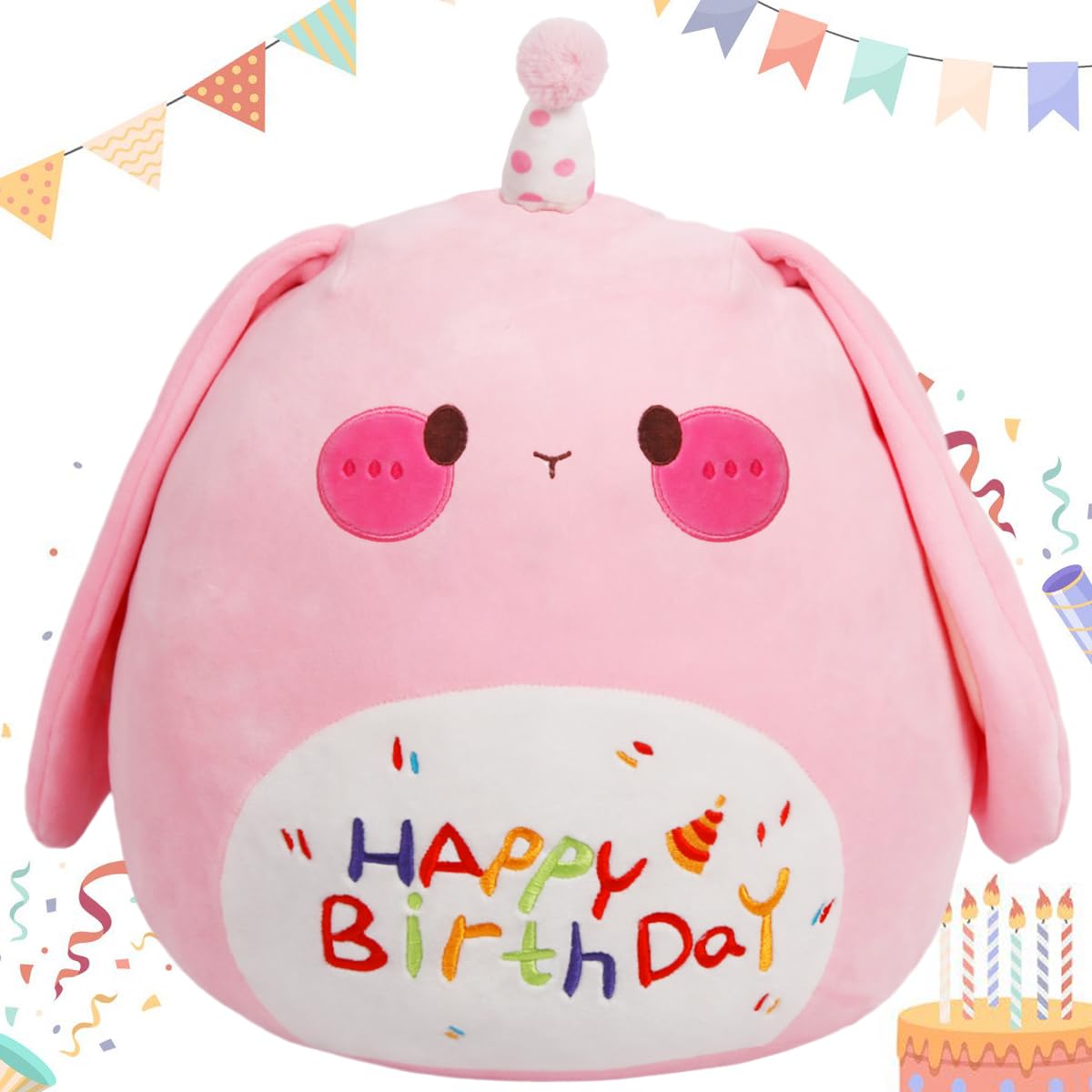 Arelux 18In Cute Bunny Plush Soft Bunny Stuffed Animal Birthday Rabbit Pillow Plushie Toy Happy Birthday Party Decoration Plushi