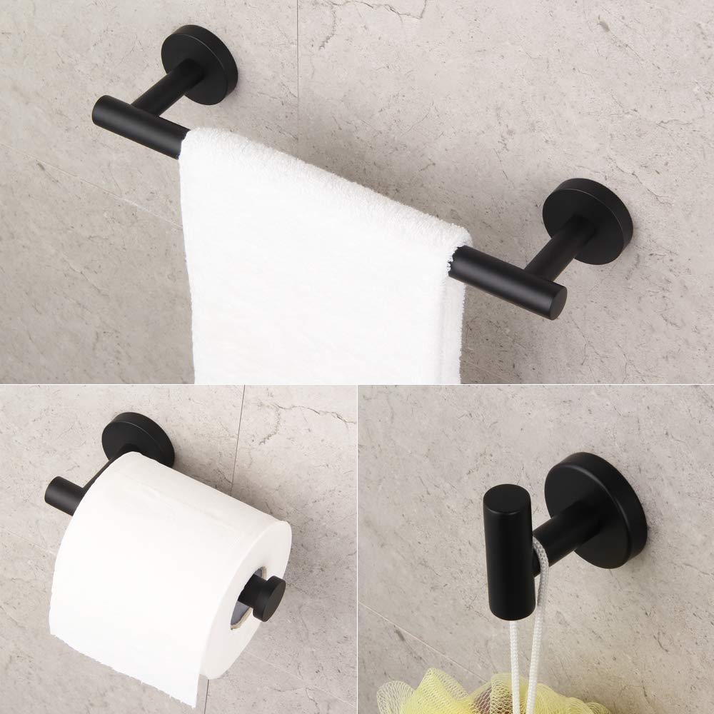 Bathroom Hardware Accessories Sets Black Matte Sus304 Stainless Steel Bath Shower Set 3-Pieces(Robe Hook Toilet Paper Holder Tow