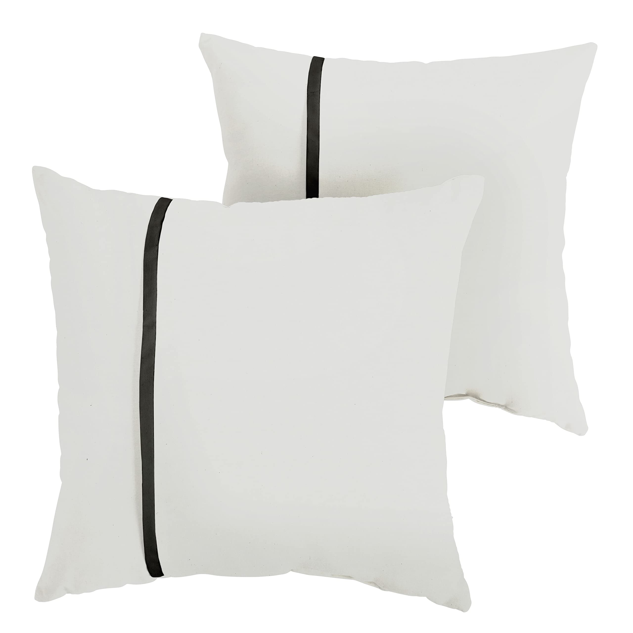 Sorra Home Indoor Outdoor Sunbrella Square Pillows, Set Of 2, 20X20, Canvas Natural Ivory & Canvas Black
