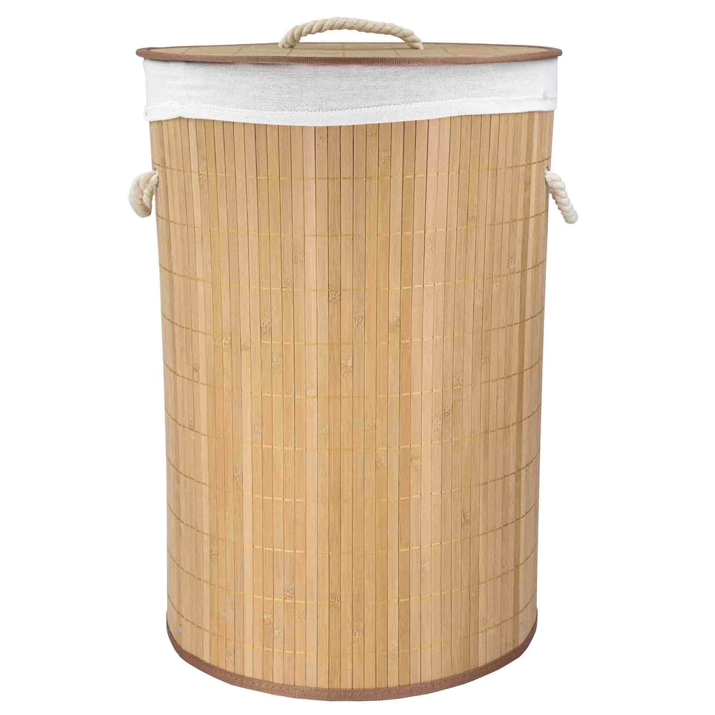 Home Basics Foldable Bamboo Laundry Basket Hamper (Round, Natural)
