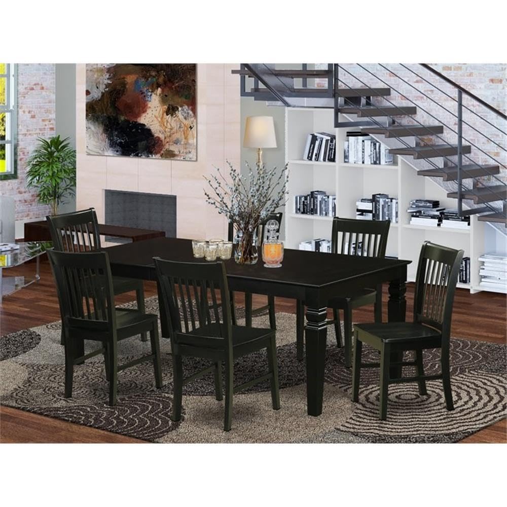 East West Furniture LGNO7-BLK-W 7 Piece Dining Room Furniture Set Consist of a Rectangle Kitchen Table with Butterfly Leaf and 6 Dining Chairs, 42x84 Inch, Black