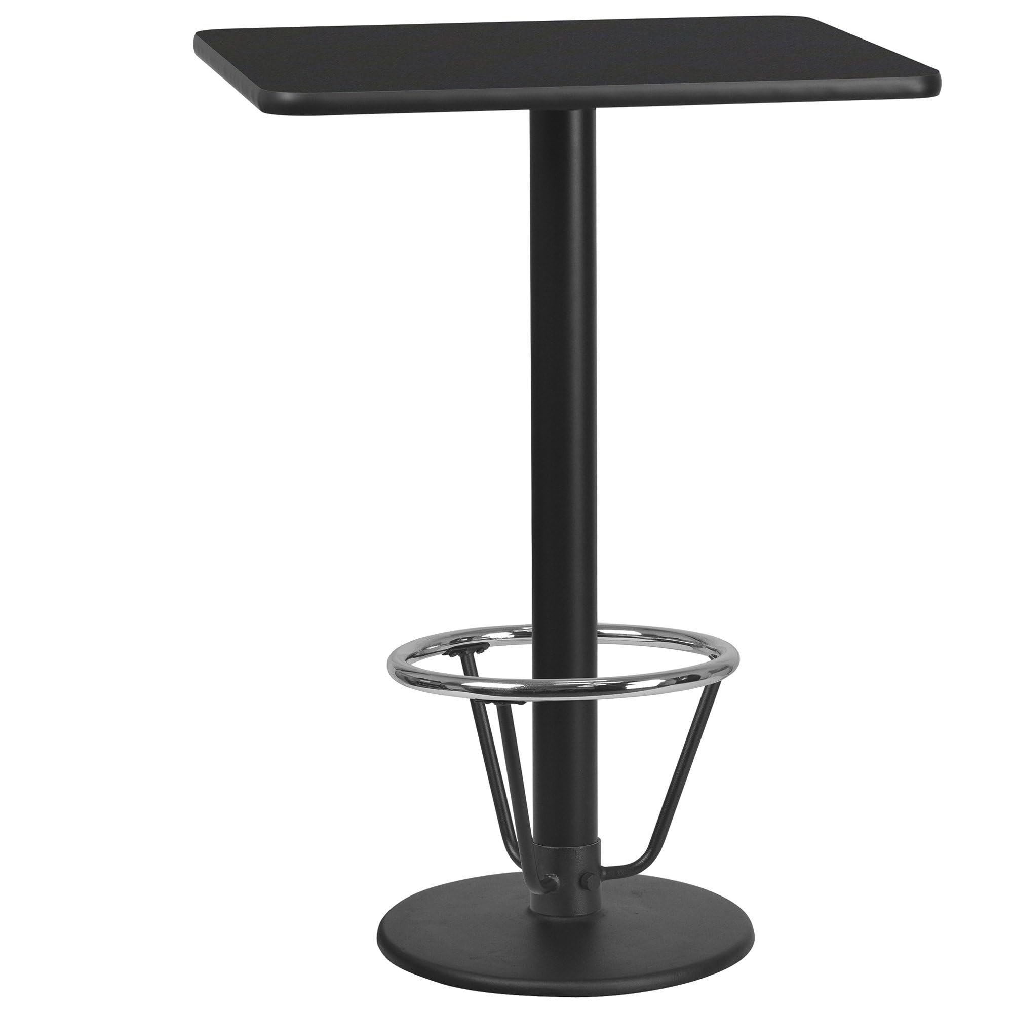 Flash Furniture 24'' X 30'' Rectangular Black Laminate Table Top With 18'' Round Bar Height Table Base And Foot Ring
