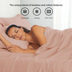 Dusty Pink Linen-Textured Bed Sheets Set, Bamboo Rayon , Cotton , Linen Blend Bed Sheets Queen Size, Soft Cool & Breathable For