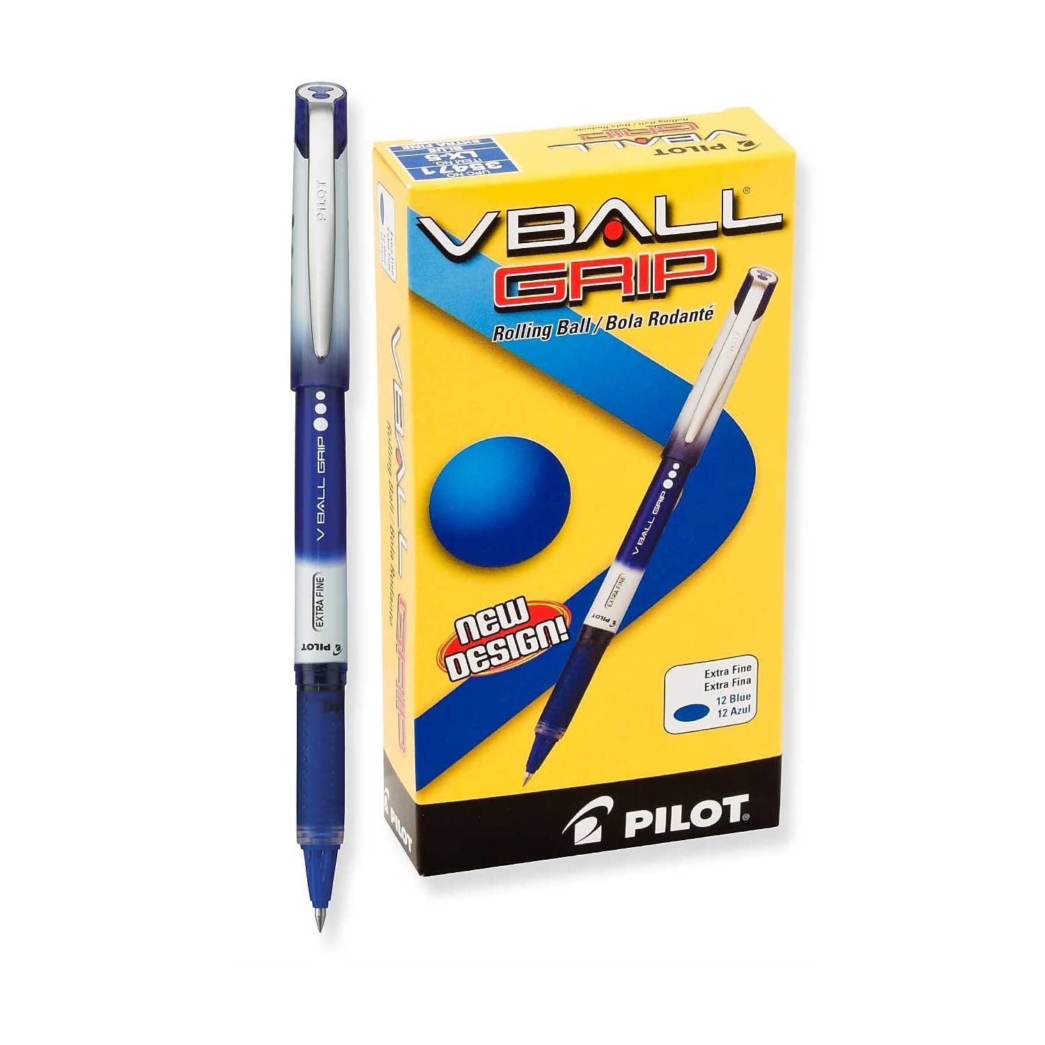 Pilot 35471 Vball Grip Liquid Ink Stick Roller Ball Pen, 5Mm, Blue Ink, Blue/White Barrel, Dozen
