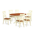 East West Furniture AVQU7-WHI-W Dining Room Table Set - 6 Great Kitchen Chairs with Wooden Seat - A Butterfly Leaf Pedestal Dining Table (Cherry & Buttermilk Finish)