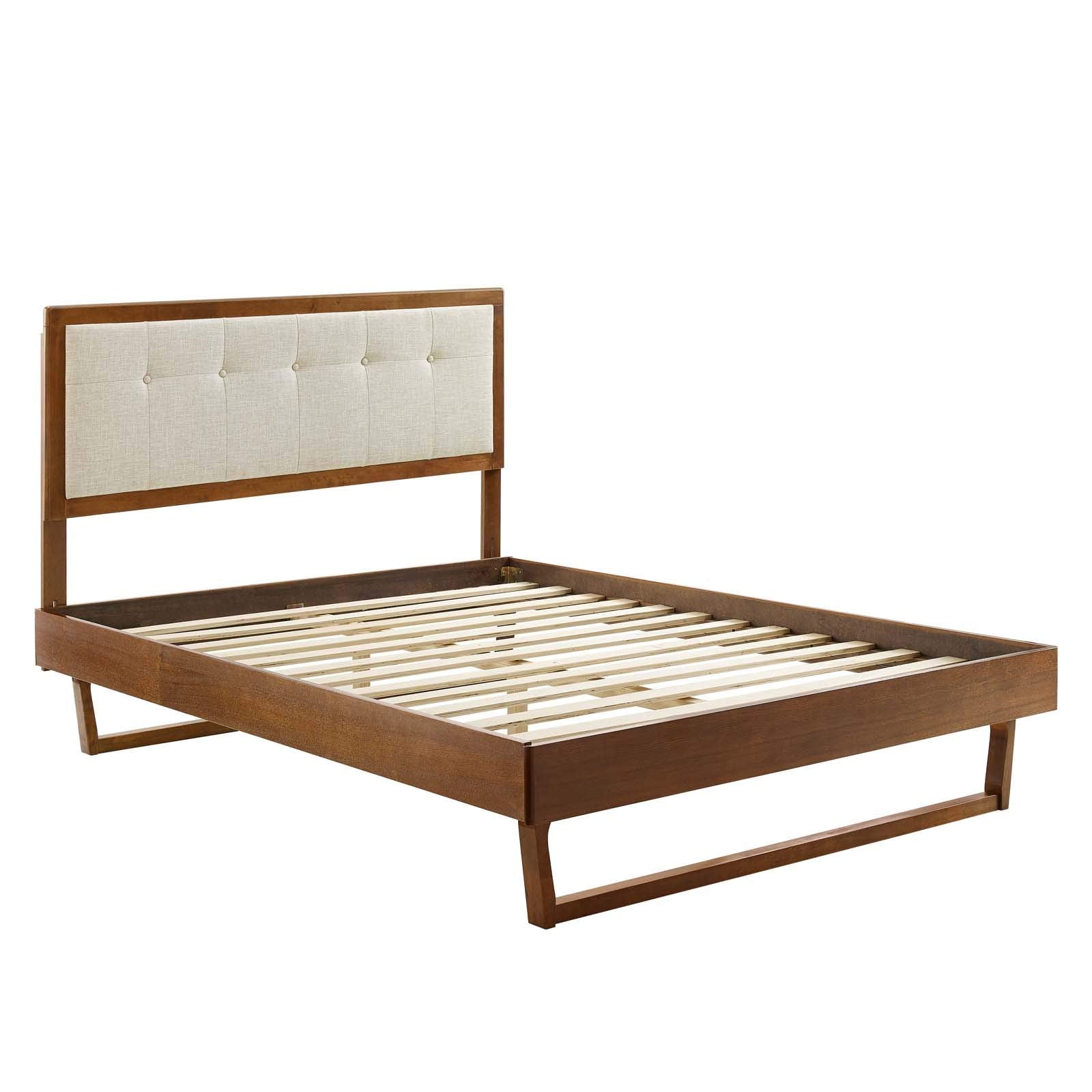Modway Mod-6384-Wal-Bei Willow Queen Wood Platform Bed With Angular Frame, Walnut Beige