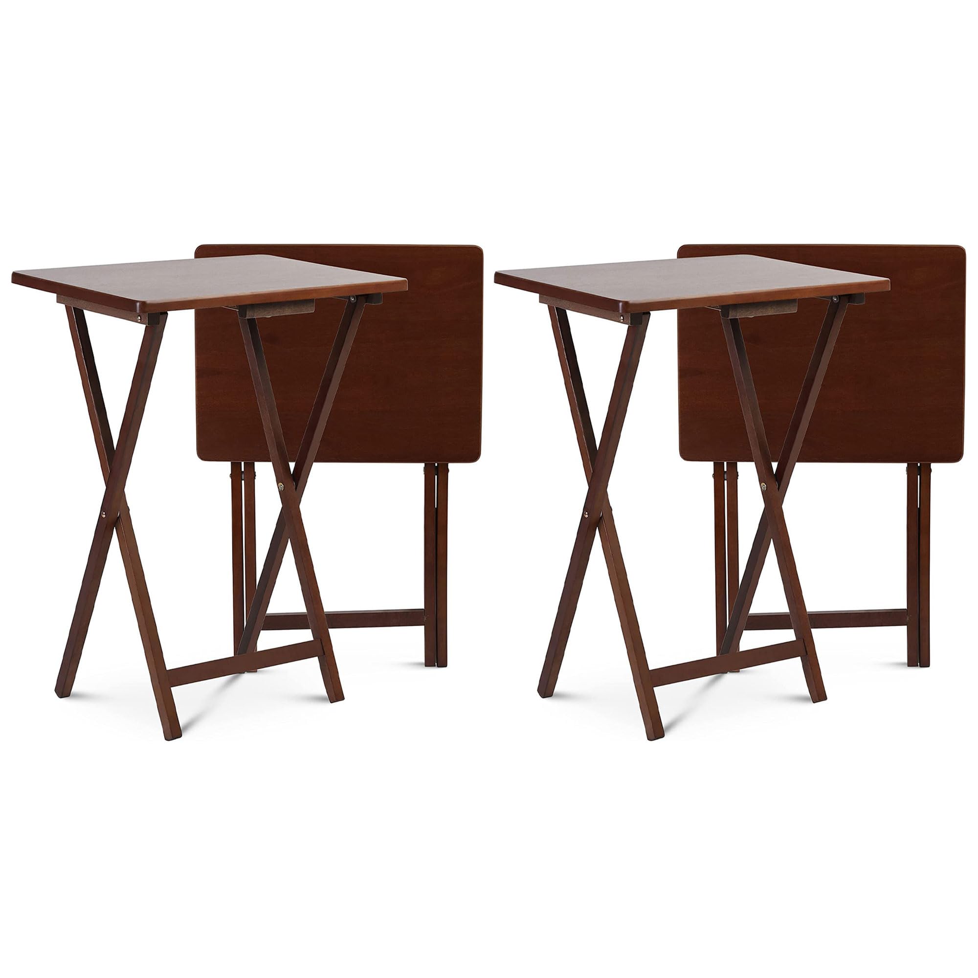 Pj Wood Portable Collapsible Tv Snack Tray Table Desk Serving Stand, For Home, Living Room, Dorm, And Office, Honey Oak (4 Pack)