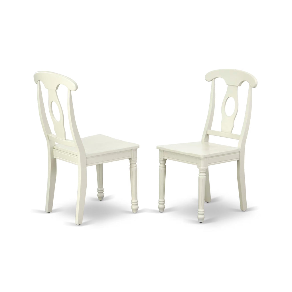 East West Furniture Dlke5-Lwh-W 5 Piece Dining Room Furniture Set Includes A Round Kitchen Table With Dropleaf And 4 Dining Chairs, 42X42 Inch, Linen White