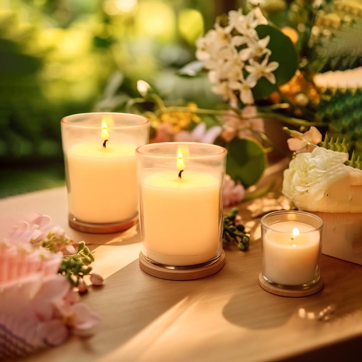 Set Of 4 White Votive Candles, Clear Glass Filled Unscented Soy Wax Candle For Home D  Cor Weddings Spa Holidays Party And Diy