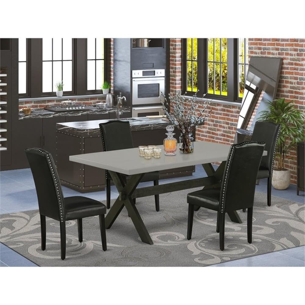 East West Furniture X697En169-5 5 Piece Kitchen Table & Chairs Set Includes A Rectangle Dining Room Table With X-Legs And 4 Black Faux Leather Parsons Dining Chairs, 40X72 Inch, Multi-Color