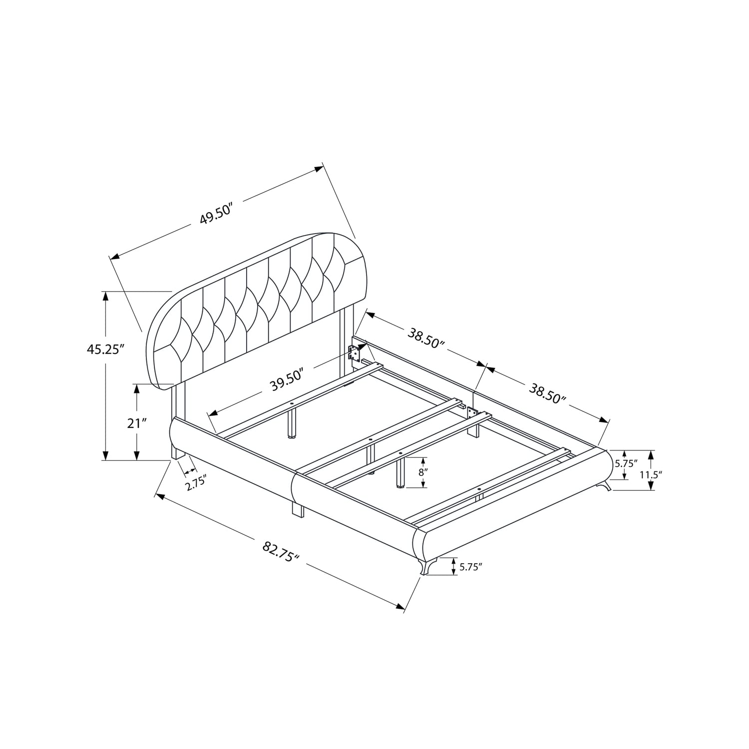 Monarch Specialties Twin Size/White Leather-Look With Chrome Legs Bed