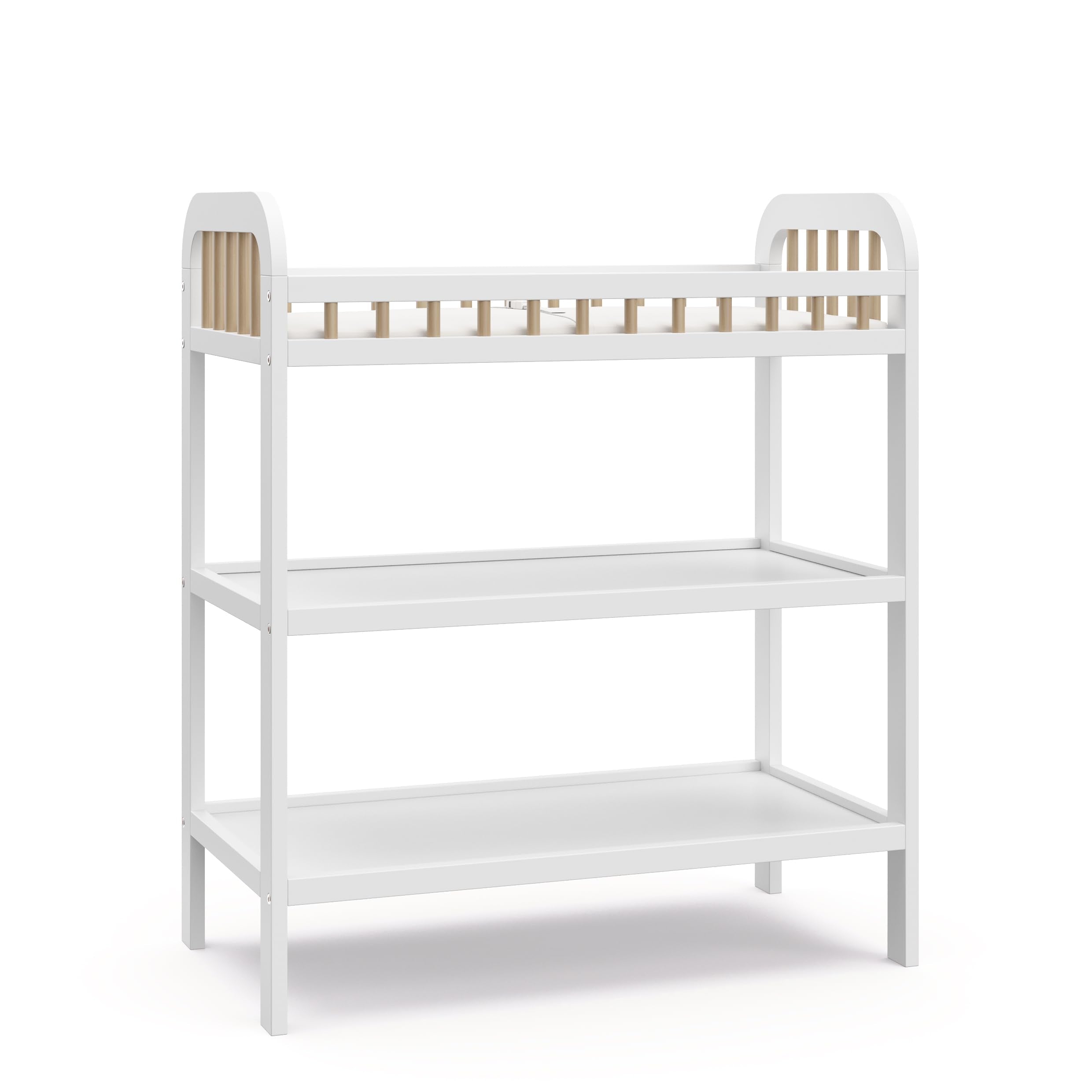 Storkcraft Pasadena Changing Table with Water-Resistant Changing Pad (White with Driftwood) - GREENGUARD Gold Certified, Include