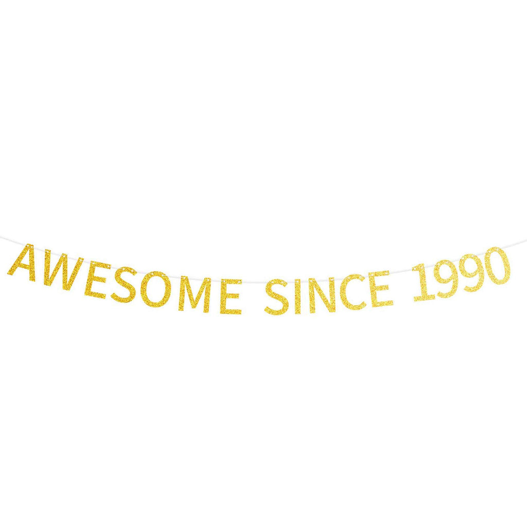 Awesome Since 1990 Pre-strung Gold Glittery 34th Birthday Banner 34 Thirty Four Old Birthday Party Decorations for Men Women