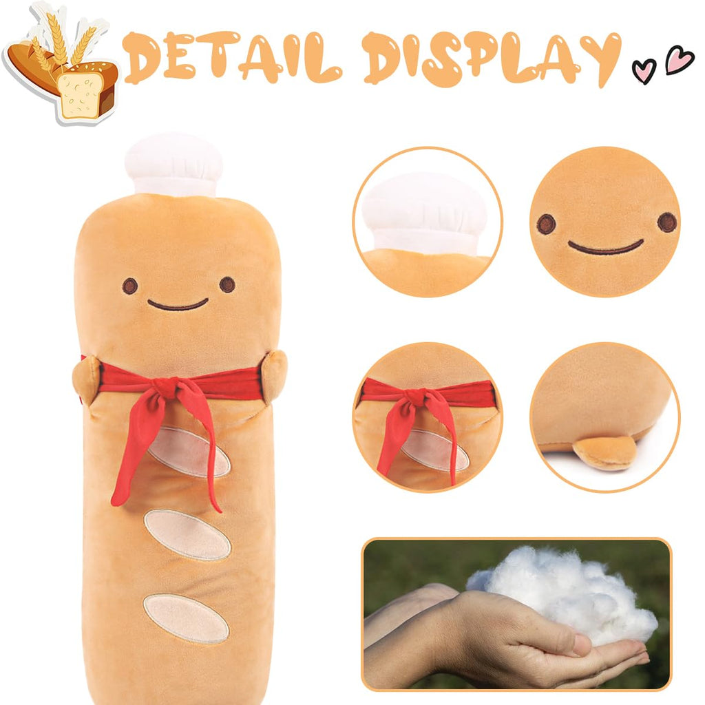 Arelux Funny 21.6In Toast Baguette Pillow,French Baguette Shape Plush Hugging Pillow With Red Scarf,Soft Toast Food Sofa Cushion