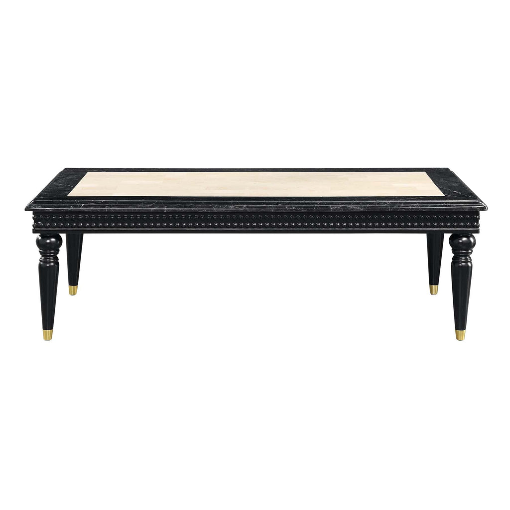 Acme Furniture Rectangular Coffee Table, Marble Top/Black
