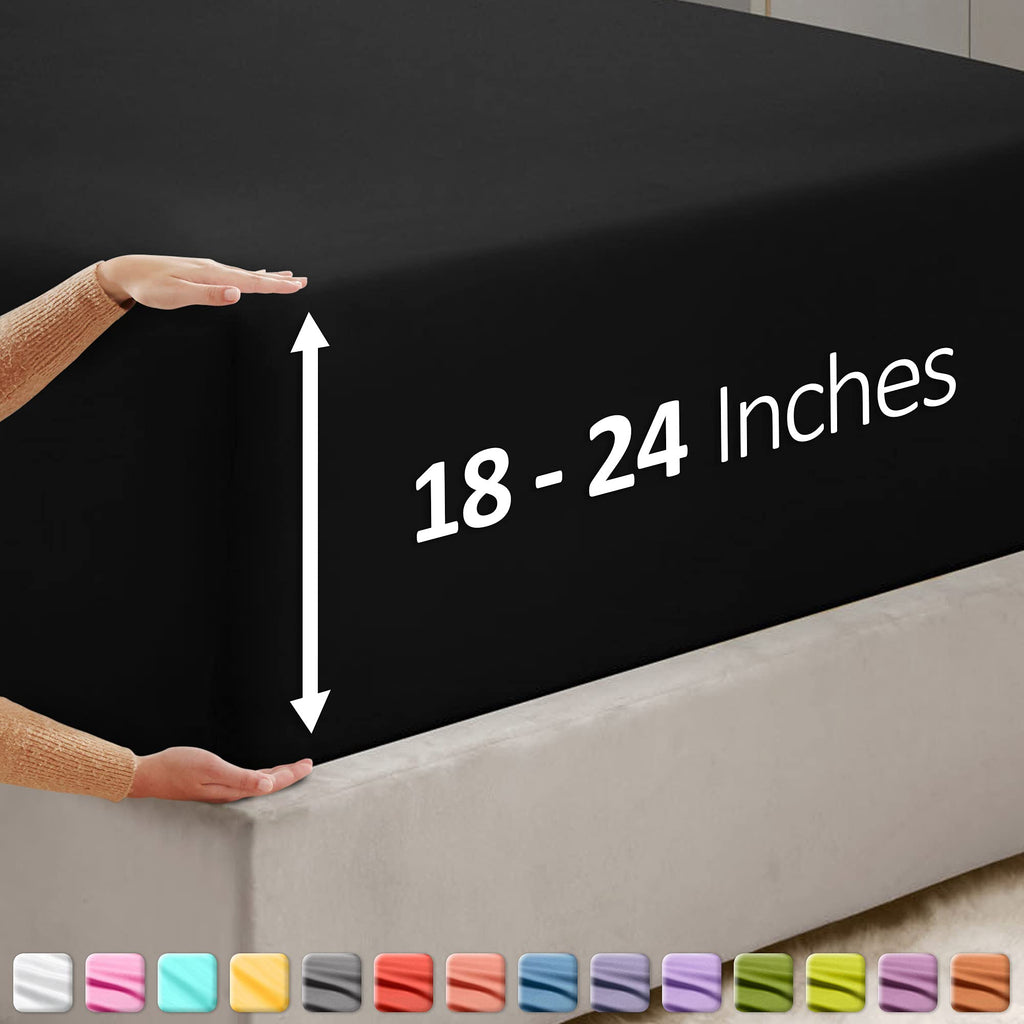 Nestl Black California King Fitted Sheet, Extra Deep Pocket Cal King Fitted Sheet Only, 1800 Microfiber Fitted Bed Sheet, Ultra Soft Fitted Sheet California King Fits Up To 24 Inch Mattress