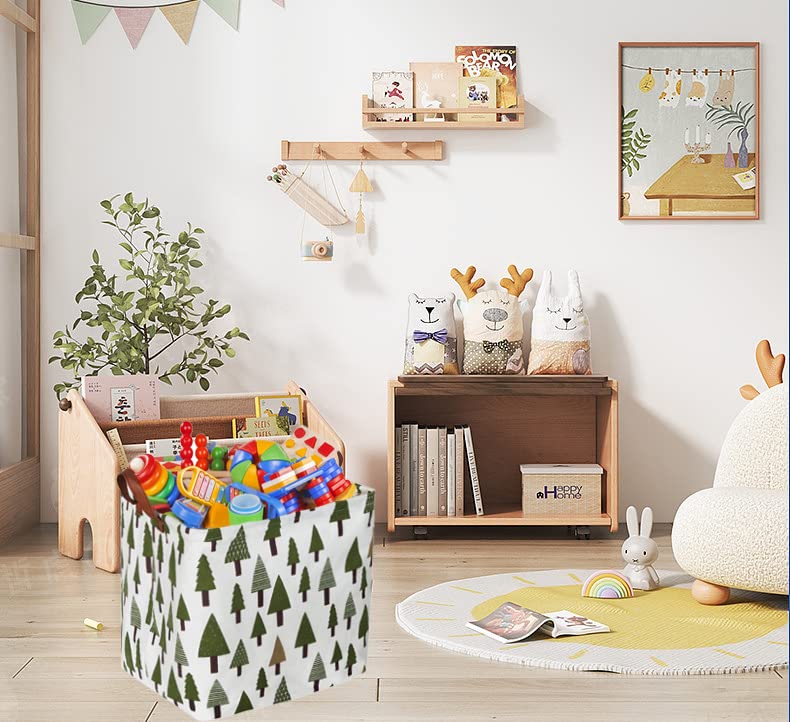 Sanjiaofen Square Woodland Storage Bin, Nursery Basket,Collapsible Green Storage Box With Handles For Nursery Storage. (Square Tree)