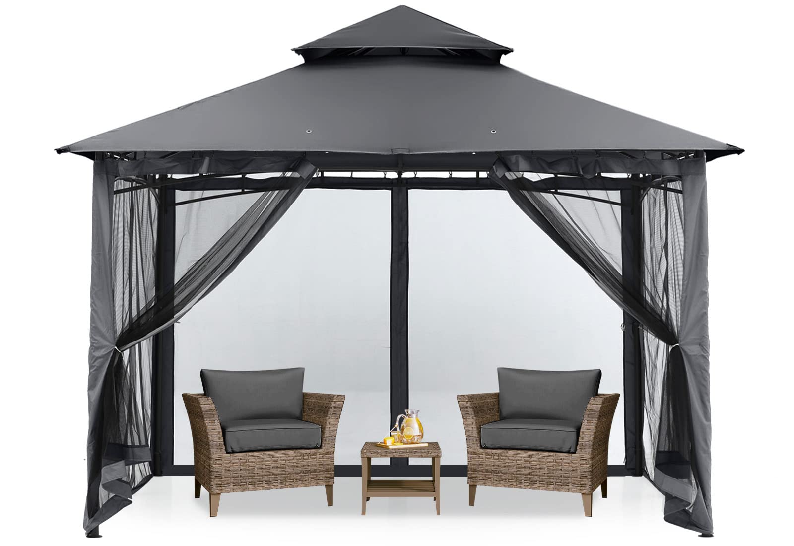 Mastercanopy Outdoor Garden Gazebo For Patios With Stable Steel Frame And Netting Walls (8X8,Dark Gray)
