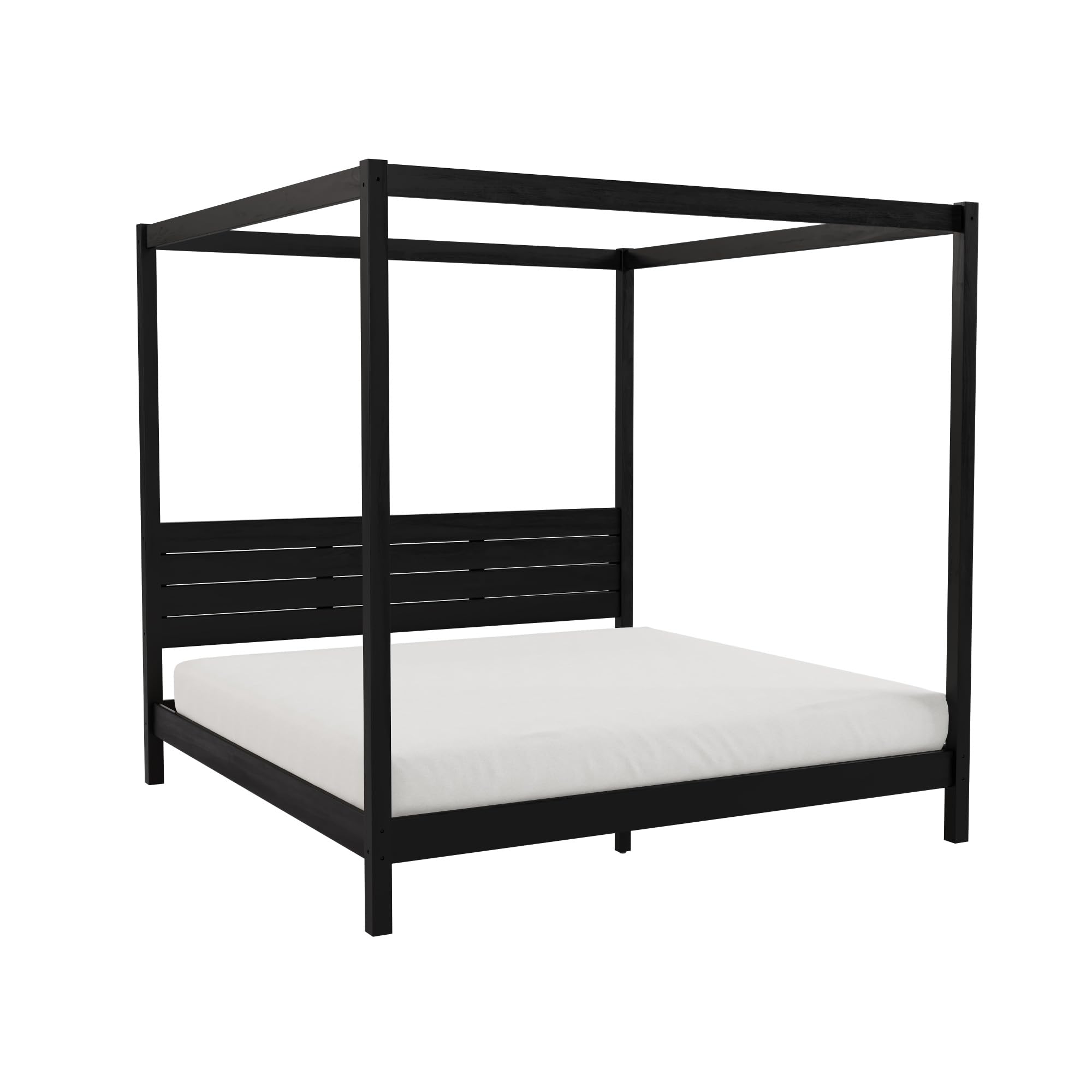 Walker Edison Isla Slatted Headboard Canopy Bedframe, King, Black