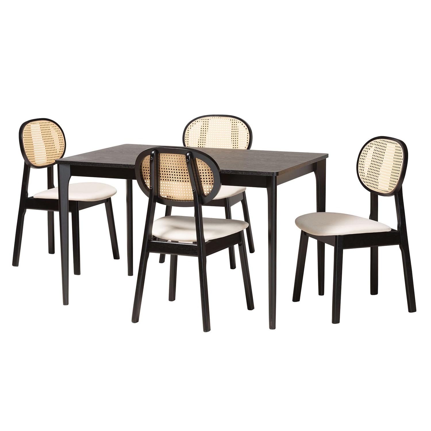 Baxton Studio Darrion Cream Fabric and Black Wood 5-Piece Dining Set