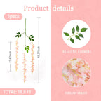 Light Pink Artificial Wisteria Flower Vines, 3.77 Feet Light Pink Wisteria Hanging Flowers Garland, 5 Pack Fake Light Pink Wiste