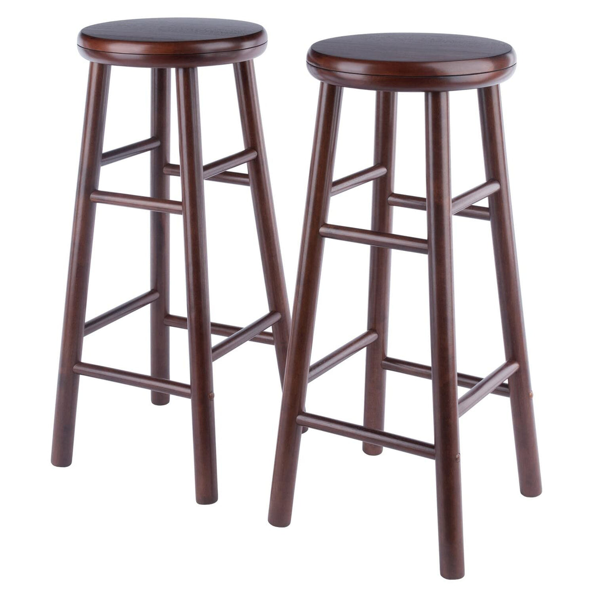 Winsome Shelby 2-Piece Swivel Bar Stools, 30 in, Walnut, Solid Wood