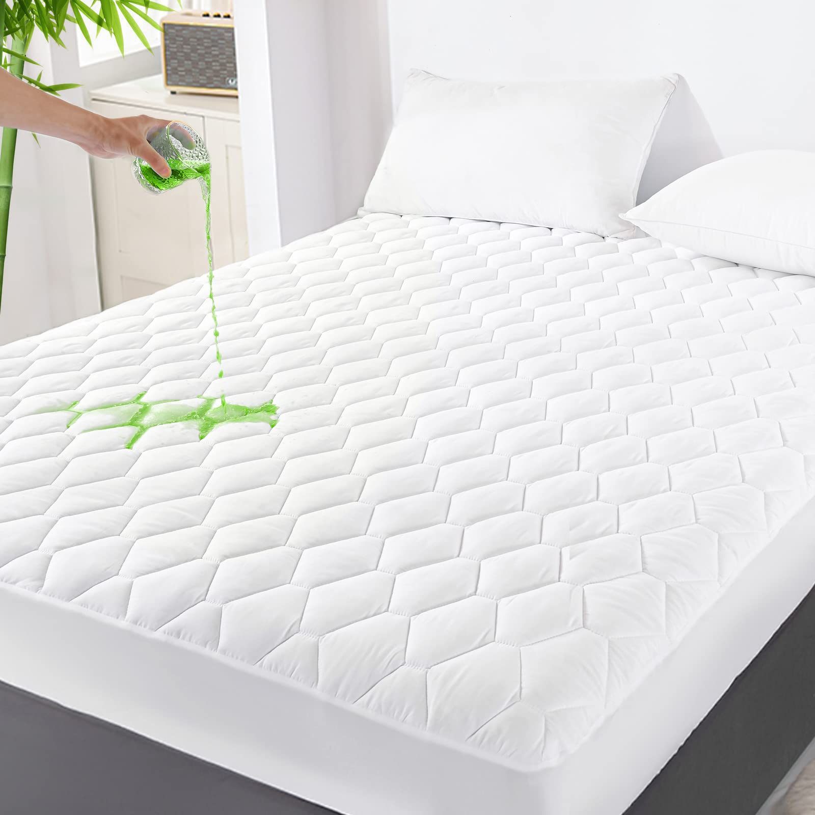Grt Queen Mattress Protector Waterproof, Rayon From Bamboo, Cooling Quilted Fitted Mattress Pad, Noiseless Waterproof Mattress C