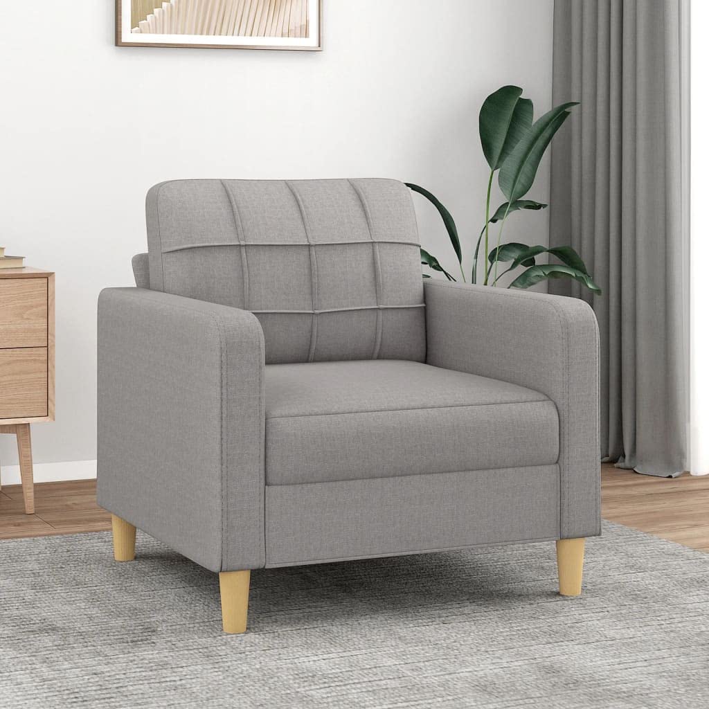 vidaXL Sofa Chair - Light Gray 1-Seater Fabric Lounge with Sturdy Plywood and Metal Frame for Home and Office Use