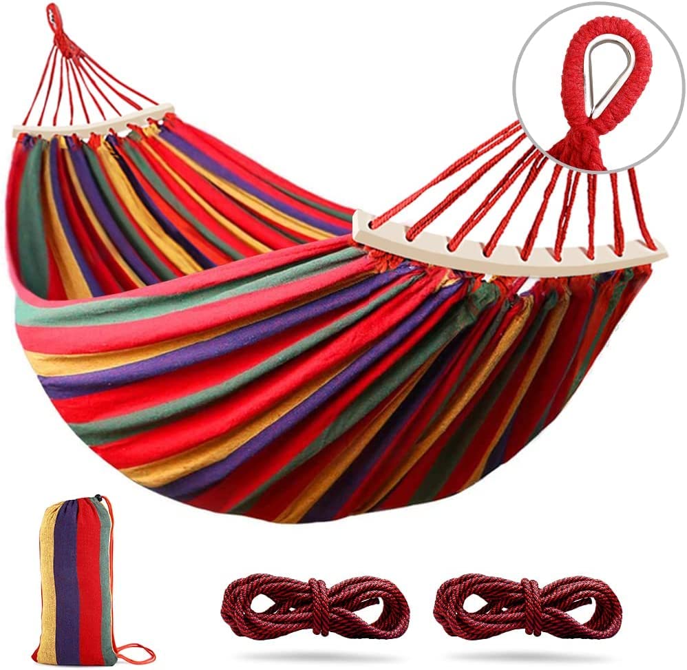 Outerman 275 X 155 Cm Camping Hammock, Hammocks Thickened Durable Canvas Fabric With 550Lb Load Capacity, Two Anti Roll Balance