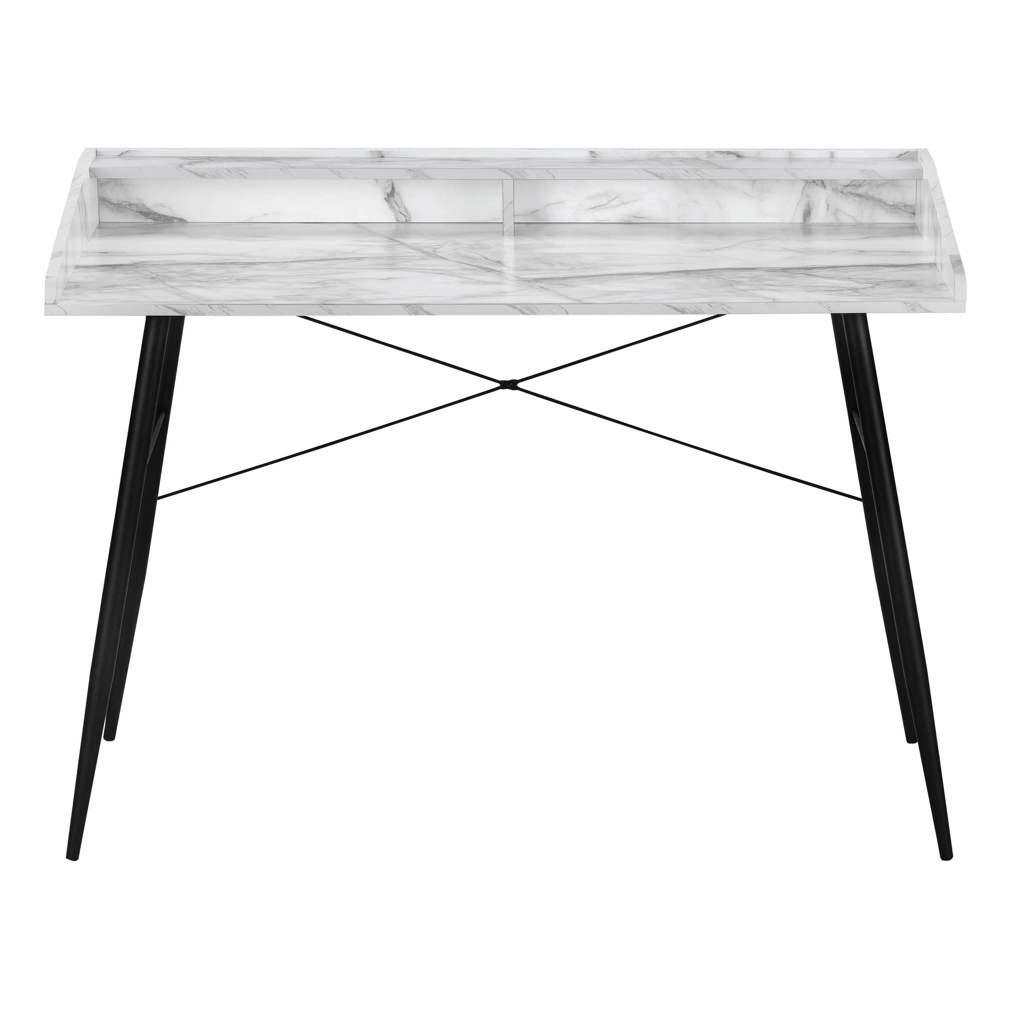 Monarch Specialties I 7539 Computer Desk, Home Office, Laptop, Storage Shelves, 48' L, Work, Metal, Laminate, White Marble Look, Black, Contemporary, Modern
