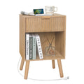 Fultyle Wood Nightstand with Charging Station, Bedside Table with Fluted Drawers and Outlet, Boho Night Stand for Bedroom, Livin