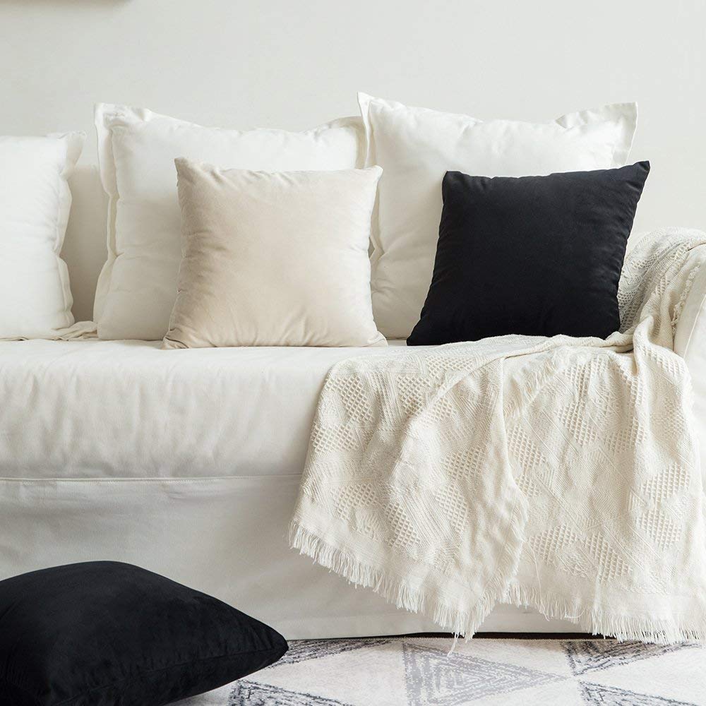 Miulee Velvet Pillow Cover Decorative Halloween Square Pillowcase Soft Solid Cushion Case For Sofa Bedroom Car 26 X 26 Inch Blac