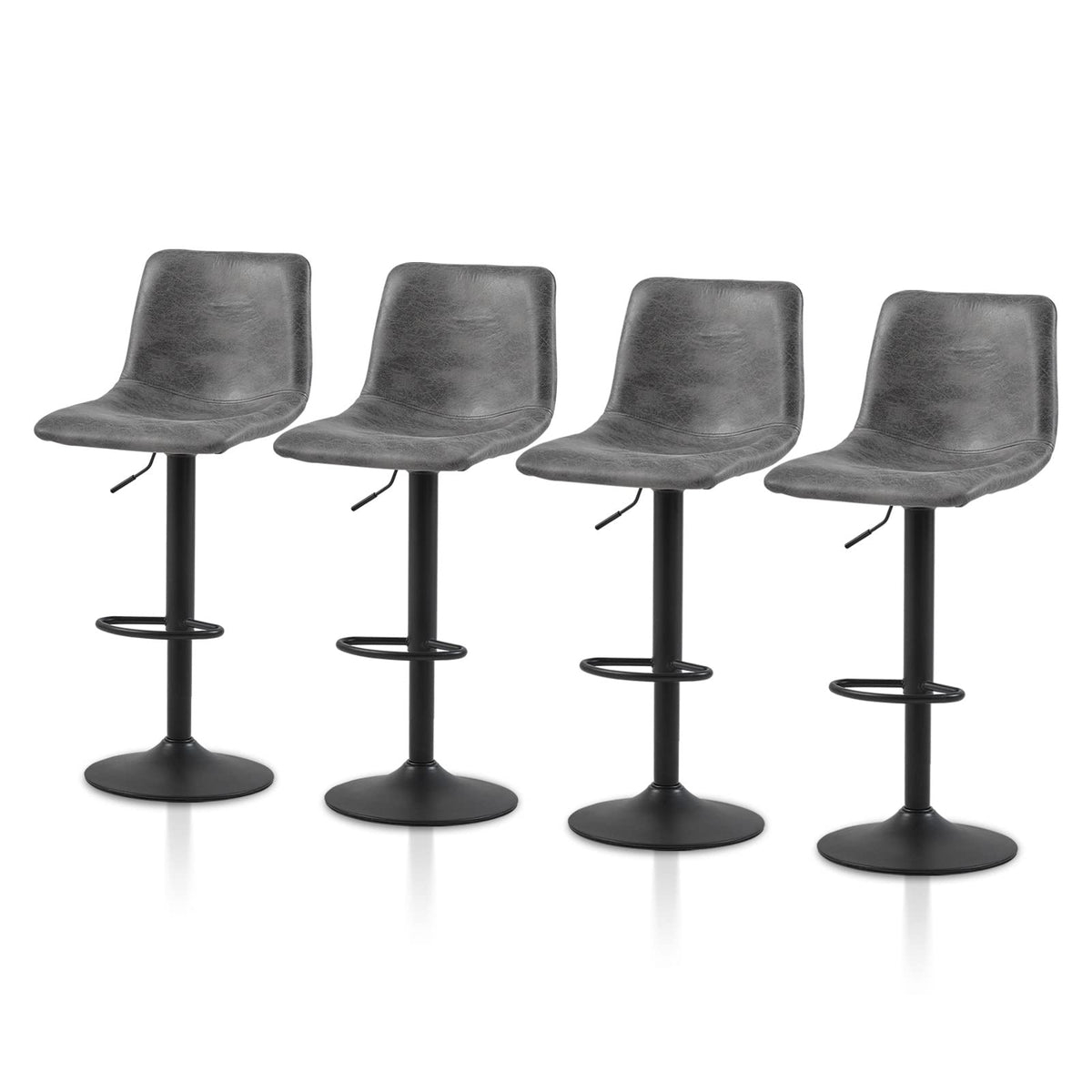 Tukailai 360° Swivel Bar Stools Set Of 4, Faux Suede Leather Upholstered Counter Height Adjustable Barstools, Breakfast Bar Chairs With Backrest, Footrest And Metal Base For Kitchen Island (Grey)